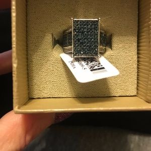 Woman's Blue Diamond and Sterling Silver Ring